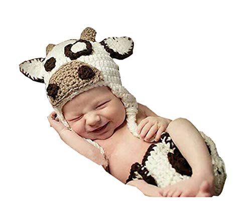 Newborn Photography Props Outfits Baby Boy/Girl Knitted Hat Pants Cartoon Animal Cow Costume Outfits