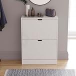 Vida Designs Zapatero con 2 cajones, Ahorro de Espacio, con 2 cajones abatibles, Mueble para Pasillo y Sala de Estar, 100% Certificado FSC (Blanco)