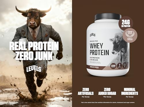 Image of Levels Grass Fed Whey Protein Powder, No Artificials, 24G of Protein, Chocolate Mocha, 5LB