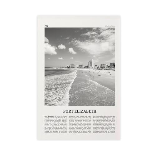 DUYIGCR Port Elizabeth Black And White, South Africa Canvas Poster Bedroom Sports Landscape Office Room Decor Gift Unframe 12" L X 18" W