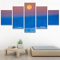 SIGNWIN 5 Panel Canvas Wall Art Coastal Orange Photography Relax/Calm Romantics Sunset Warm for Home Decorations Ready to Hang - 60