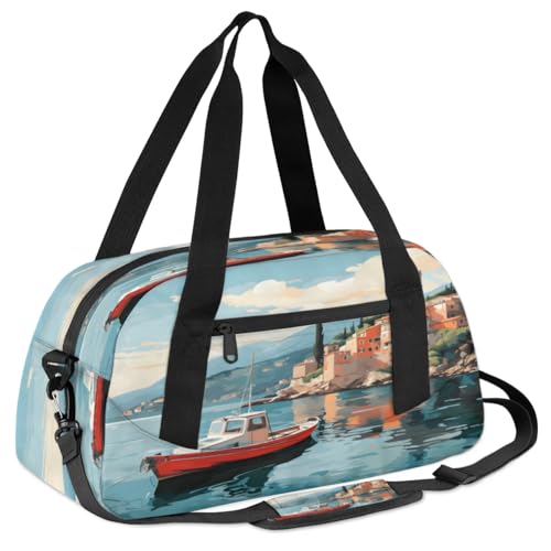 Scenic Sailing Ocean Waterproof Sports Gym Bag Portable Dance Gymnastics Work Out Bag Lightweight Travel Duffel Bag Overnight Weekender Bag3