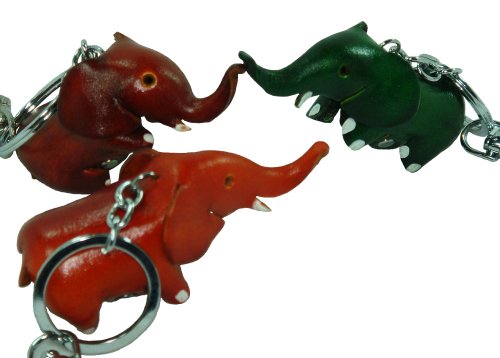 A Pair Of (2 Pieces) Leather Keychain, Elephant Shaped, Brown,Green,Orange Or Gray #TOP15