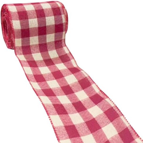 Amazon.com: Meseey 10 Yards Burgundy and Ivory Buffalo Plaid Burlap ...
