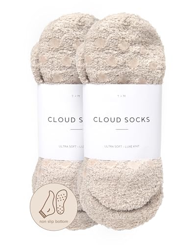 Image of Unboxme Ultra-Luxe Cloud Socks – 2 Pairs Non-Slip Stone Color – Super Soft Gripper Sleep Socks for Women & Men