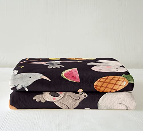 Cute Safari Animals Blanket Queen For Kids Boys Girls Teens,Watercolor Tropical Animals Print Throw Blanket Cartoon Zebra Lion Tiger Fleece Blanket Rhinoceros Giraffe Monkey Sherpa Blanket,Black #TOP2
