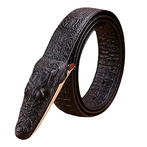 Alligator Pattern Leather Belt Men's Crocodile Head Style Buckle Waistband for Formal Work or Casual Jeans and Cowboy (115cm/waist:39