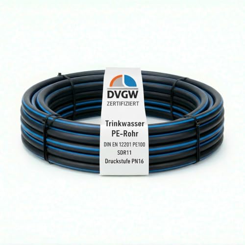 H2O-Flex® PE100 HD-Rohr 20 x 2,0mm HDPE PN16 Trinkwasserleitung DVGW, 25m Wasserleitung Versorgungsleitung Wasserrohr Bewässerung