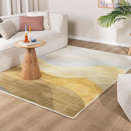 FRAAI | Home & Living Tapis de Salon Moderne - Field Jaune - Poil Court - Rectangulaire - 80x150 cm