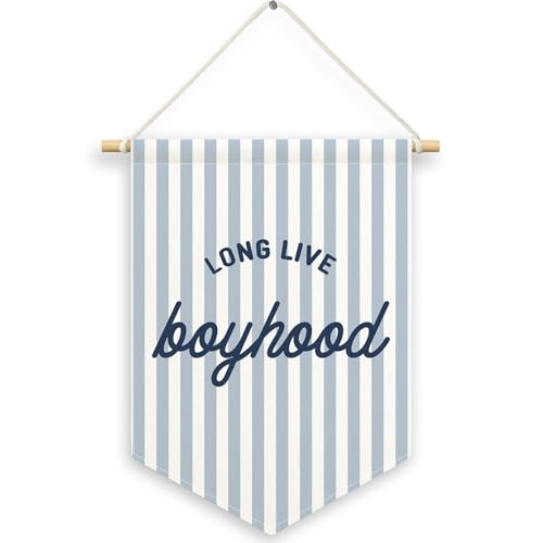 MNASAIOO Long Live Boyhood Boys Kids Room Decor, Blue Playroom Banner Canvas, Nursery Wall Hanging Frame Decor Art Pennant Flag for Toddler Room Preschool Dorm 11x15in