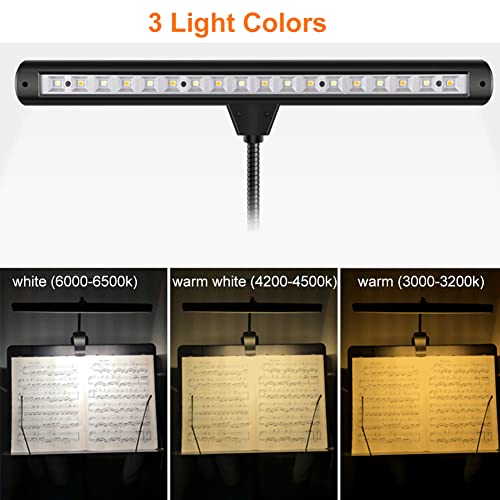 Bibabala Rechargeable Music Stand Light, 18 Leds Clip On Piano Light, 3 Colors Temperature & 2 Levels Brightness Settings, Perfect For Piano, Orchestra, Dj And Craft #TOP2