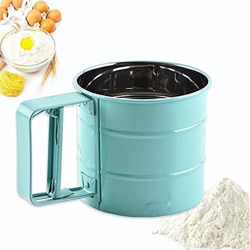 Flour Sieve Handheld Powder Flour Mesh Sifter Stainless Steel Flour Shaker Handheld Sieve Baking Tool for Flour, Sugar and Coffee Powder (Green)