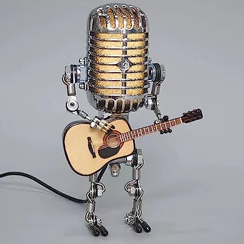 Vintage Microphone Guitar Lamp, Cool Guitar Gifts for Music Lovers and Player, USB Plug in...