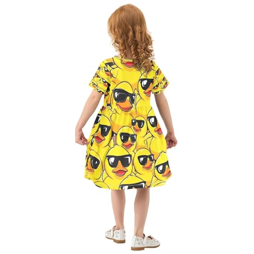 Girls Summer Dress Short Sleeve A Line Cool Ducks Wearing Shades Casual Dresses for Kids 2-8 Years2