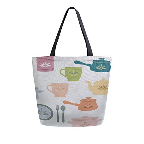 Preisvergleich Produktbild Küche Kochwerkzeug Tragbare Große Doppelseitige Casual Leinwand Tragetaschen Handtasche Schulter Wiederverwendbare Einkaufstaschen Reisetasche Für Frauen Männer Lebensmittelgeschäft Reise