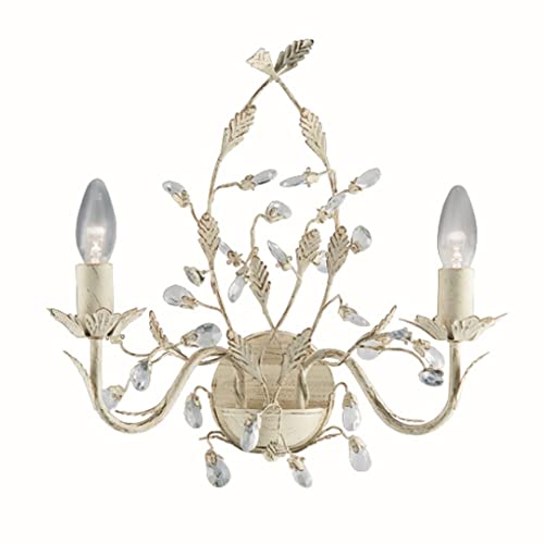 Licht-Erlebnisse Wandleuchte in Creme Gold Floral 2xE14 bis zu 40 Watt 230V aus Metall & Glas Schlafzimmer Wohnzimmer Esszimmer Lampen Leuchte Beleuchtung innen