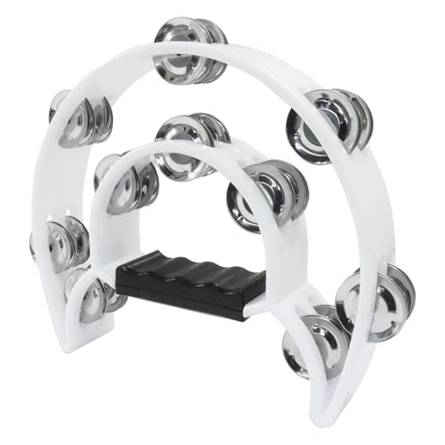 PHITUODA Tambourine Double Row, Metal Jingles Hand Held Percussion, Half Moon Tambourine for Kids/Adults/Party Kids-White