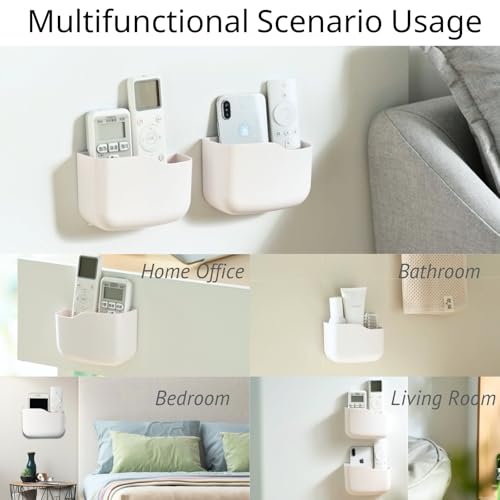 LINFIDITE 2 Pack Adhesive TV Remote Control Holder Wall Mount TV Remote Holder Wall Remote Control Caddy Storage Organizer Universal Controller Stand Box (For 2 Or 3 Remote Controls–White） by LINFIDITE - Image 6