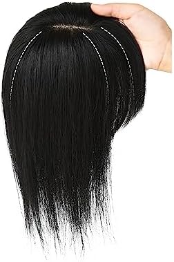 viviaBella Clip in Human Hair Toppers Seamless Hairpiece Toupee for Women Thick Silk Base Topper for Thicking Hair (12inch, 5.1"×5.1“Natural Black)