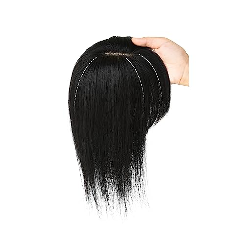 Viviabella Clip In Human Hair Toppers Seamless Hairpiece Toupee For Women Thick Silk Base Topper For Thicking Hair (12Inch, 5.1"×5.1“Natural Black) #TOP17