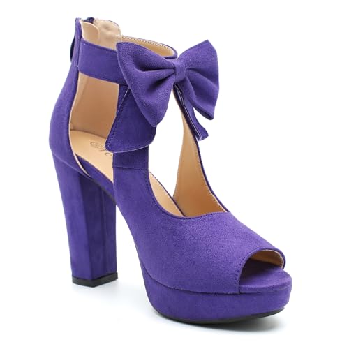 Image of fereshte Women's Bow Chunky Heel Sandals, Platform High Heel, Peep Toe, 3.94 Inch Block Heel