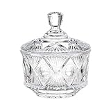 Timoarbe Crystal Glass Candy Dish with Lid for Office Desk/Old Fashion Square Shallow Sugar Bowl/Vintage Storage jar Kitchen Organizer Living Room Decoration- 5',11 Ounce