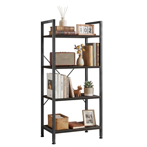 SageNest 4 Tier Bookshelf, Free Standing Wooden Bookcase with Open Storage Shelves with Metal Frame, Sturdy Shelf Organization Display Rack for Living Room, Bedroom, Home Office, 39.4" Tall, Black
