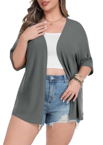 Image of Lastshe Womens Plus Size Cardigan Short Sleeve Lightweight Loose Cover Ups Open Front Sweaters Summer Cardigan