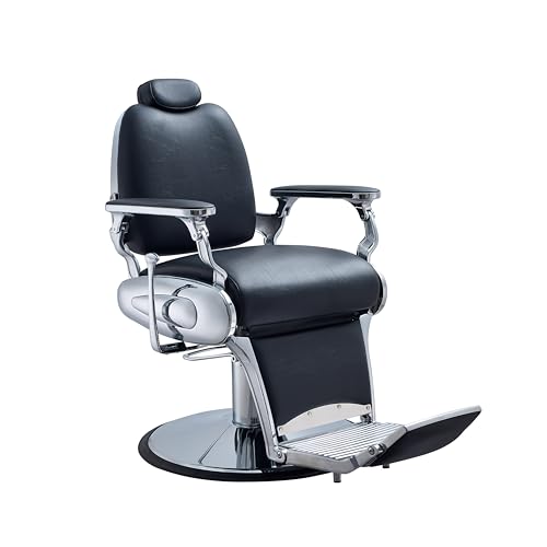 HNKastela Hydraulic Barber Chair - 360° Swivel Reclining Styling Chair with Adjustable Headrest, Lumbar Support & Footrest, Upholstered in Premium Faux Leather for Salon & Barbershop, 550lbs