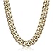 Cy trendy Men's 24K Gold Plating 7mm Cuban Curb Chain Link Necklace, 24