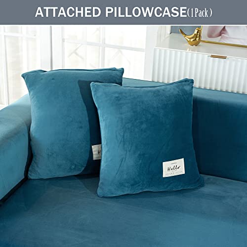 Pendejato Stretch Sofa Slipcover, Soft Velvet Sofa Couch Covers With Pillowcase Furniture Protector For Pets Kids (Large, Blue) #TOP5