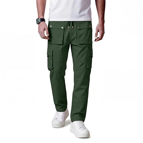 GINGTTO Men's Casual Cargo Pants Elastic Waist Camo Pants Hiking Joggers