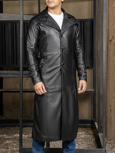 Jild Vintage Classic Leather Trench Coat Men - Full Length Duster Overcoat Lambskin Leather Long Coats for Men4