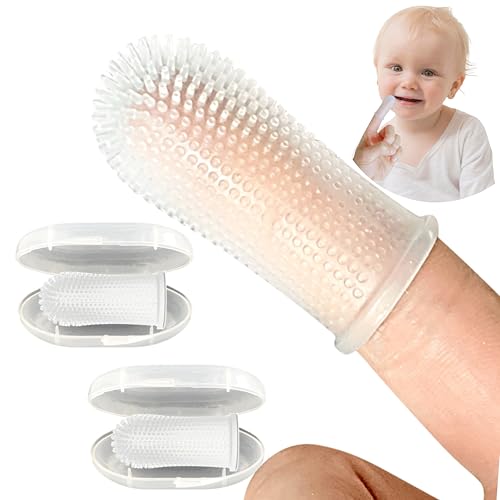 Itsy Bitsy People Baby Toothbrush, 360 Degree Bristle Silicone Baby Toothbrush 6 to 12 Months, and Toddler Toothbrushes 1-2, Set of 2 - Clear