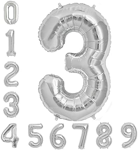 ASMFUOY 40 Inches Number Foil Balloon Jumbo Digital Helium Balloons for Boy Girl Kids Birthday Party Wedding Ceremony Decorations(1, Silver)