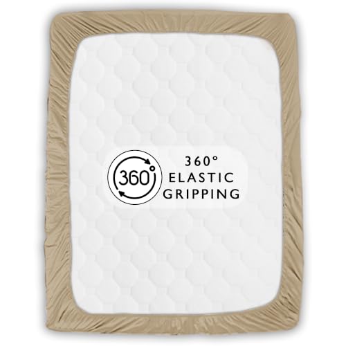 Image of Story@Home 300 TC Cotton King Size Fitted Bedsheet, Beige, 182 x 198 cm