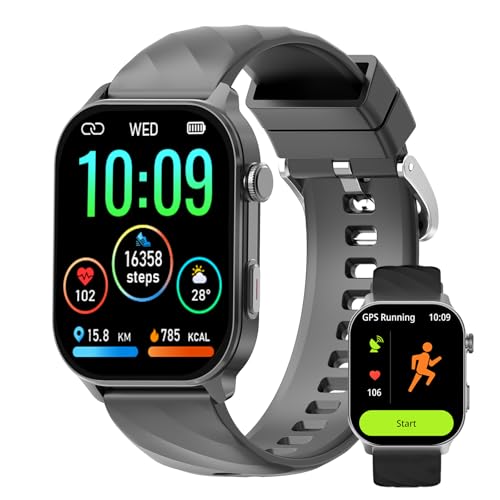 ALRETOME Reloj inteligente A2 para hombres y mujeres, pantalla HD de 2.01 pulgadas, rastreador de fitness GPS, impermeable IP68, llamadas Bluetooth, monitor de salud, rastreador de estrés del sueño