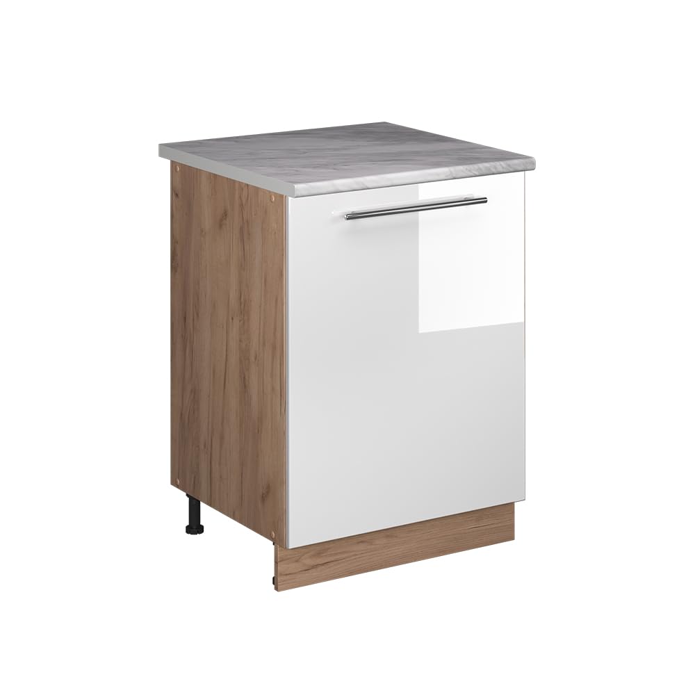 Vicco Sink base cabinet Fame-Line, White High Gloss/Goldkraft oak, 60 cm, for combination with other modules from the Fame-Line series