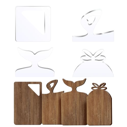 Charcuterie Board Templates, 4pcs Acrylic Router Template, 5mm Christmas Clear Cut Board Woodworking Handle Templates, Angled Curvy Tracing Stencils Guide Tools for Kitchen. (Gift)