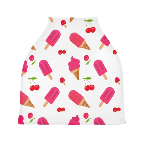 Bulletgxll Cherries Ice Cream Car Seat Covers for Babies Breathable Nursing Breastfeeding Cover Multi-Use Infant Carseat Canopy and Stroller Cover for Boys Girls