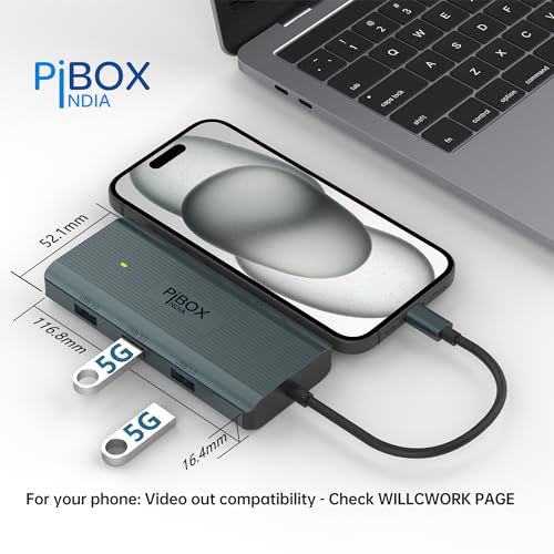 Image of PiBOX India, USB C Hub Dock- 9 in 1 Aluminum Type C Adapter with 4K HDMI Hub, Ethernet 1000mbps RJ45, 3 USB 3.0, USB-C Power Delivery, 3.5mm Audio only, TF /SD Card Reader, MacBook USB C Devices - 2024