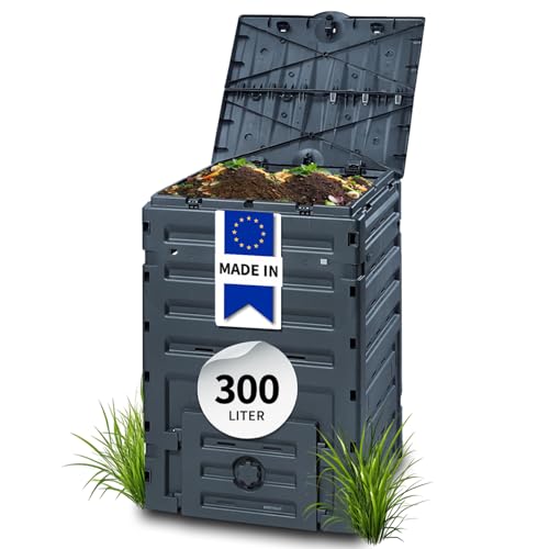 GARANTIA ECO-Master Composteur en plastique 300 l Noir – Composteur de jardin, déchets et recyclage, composteur rapide, poubelle à compost, déchets biologiques, composteur thermique, conteneur de