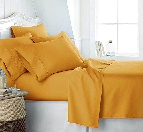 Image of Gold Yellow Bedsheet with 4 Pillow Covers 400TC 100% Egyptian Cotton Premium 5 Piece Bedsheets Super King Size