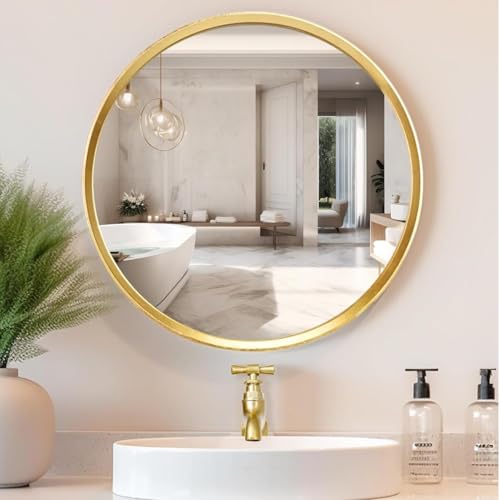 Image of Sidra Decor HD Round Wall Mirror with Metal Frame | Modern Hanging Mirror for Bathroom, Wash Basin, Bedroom, Living Room, Makeup & Home Decor (Gold 16 Inch)