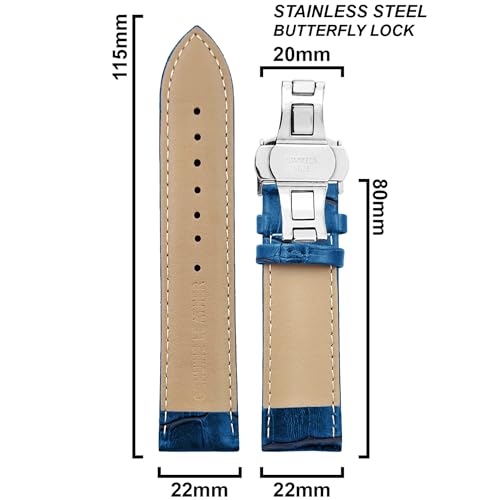 Image of DBLACK ''HOOK'' Leather Watch Strap with Butterfly Lock, Bamboo Design Pattern Full Padded Watch Belt / / For 18mm, 20mm, 22mm, or 24mm Watch Band (Choose Your Size & Color)