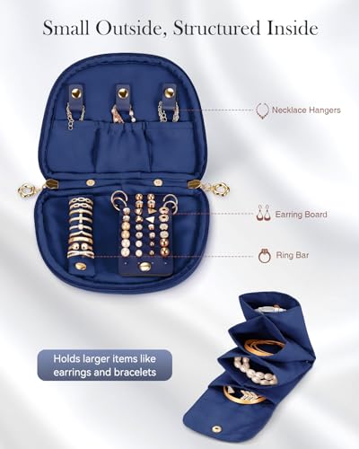 FINTIE Pochette Bijoux Voyage, Trousse à Bijoux en Velours, Bleu – vue 4