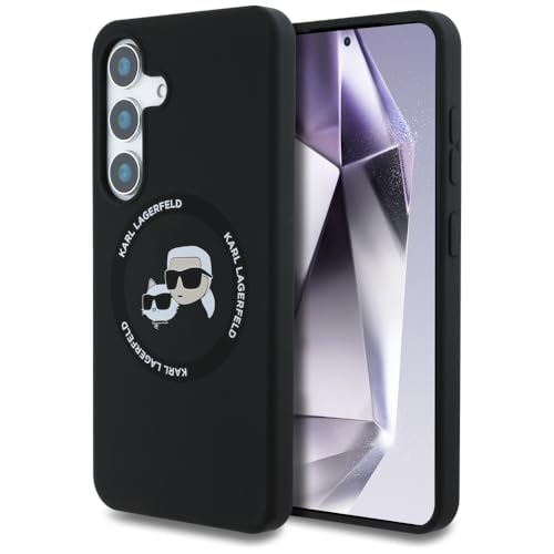 CG MOBILE Karl Lagerfeld Coque en silicone avec doubles tĂŞtes et cercles Compatible avec MagSafe pour Samsung Galaxy S25 (noir)