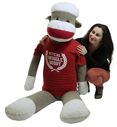 American Made Giant Plush Sock Monkey 5 Feet Tall Soft, Wears Removable Tshirt Official Snuggle Buddy #TOP5