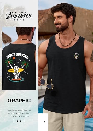 Image of VOGSTART Mens Graphic Muscle Tank Top Beach Slub Cotton Sleeveless Shirts