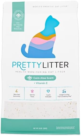 Pretty—Litter Health Monitoring Cat Litter, Calm Aloe Scent with Vitamin E, Non-Clumping Silica Crystals, Odor Control, 8 lbs.